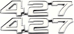 1969 Camaro White & Chrome 427 Fender Emblem, PAIR