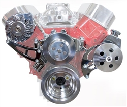 New Big Block Chevy V-Belt Front Drive System with Power Steering, Polished Billet Aluminum