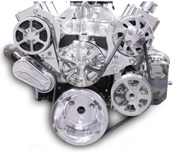 Chevy Small Block Billet Aluminum Complete S-Drive Serpentine Kit with A/C and Billet Maval Power Steering Reservoir