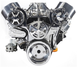 Chevy Small Block Billet Aluminum Complete S-Drive Serpentine Kit with A/C and Without Power Steering Reservoir