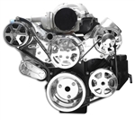 LS Chevy Billet Aluminum Complete S-Drive Serpentine Kit with A/C and Plastic Maval Power Steering Reservoir