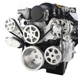 LS Chevy Billet Aluminum Complete S-Drive Serpentine Kit WITHOUT A/C and Billet Maval Power Steering Reservoir