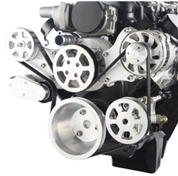 LS Chevy Billet Aluminum Complete S-Drive Serpentine Kit WITHOUT A/C and remote Maval Power Steering Reservoir