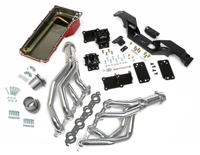 Image of the New 1967 - 1969 Camaro Trans-Dapt LS Swap In A Box Kit with Hedman HTC Polished Silver Ceramic Coated Headers For Automatic Transmission