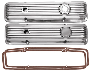 1969 - 1974 Camaro Valve Cover Set, Z/28 / LT1 Small Block Polished Aluminum Ribbed Cork Gaskets Included, GM LICENSED