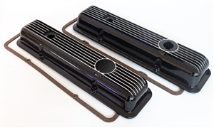 1969 - 1974 Camaro Valve Cover Set, Z/28 / LT1 Small Block Black Aluminum Ribbed Cork Gaskets Included, GM LICENSED