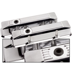 Billet Specialties Small Block Valve Covers, Polished Billet Aluminum, Tall Ribbed