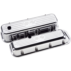 Billet Specialties Big Block Valve Covers, Polished Billet Aluminum, Crossed Flags