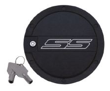 2010 - 2011 Camaro "SS" Logo Locking Fuel Door - Two Tone (Black and Chrome)