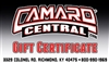 Camaro Central Gift Certificate / Gift Card