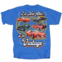 Image of a Chevy Vintage Camaro, Firebird, Corvette, Chevelle, I'm Not Old I'm Vintage, Royal Blue Heather T-shirt