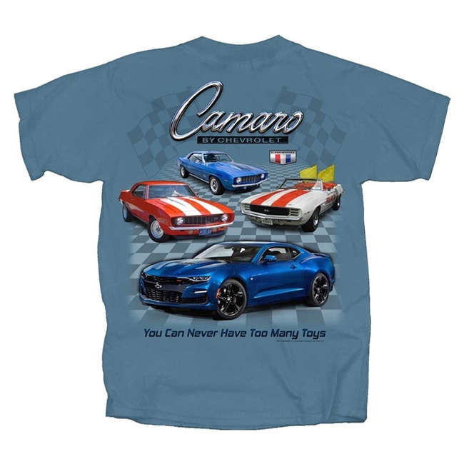 Image of the Camaro By Chevrolet, You Can Never Have Too Many Toys, Stone Blue T-shirt