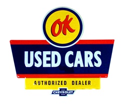 Camaro Sign, Metal Tin, OK USED CARS AUTHORIZED DEALER CHEVROLET