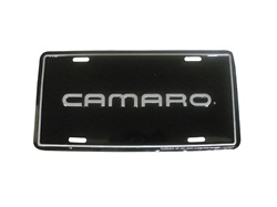 Camaro License Plate Black & Silver with Block Lettering