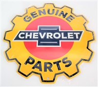 Image of a Genuine Chevrolet Parts Large 24" ROUND Metal Tin Chevy Gear Shape Sign