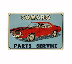 Camaro Parts and Service Metal Tin Sign with 1969 Red Z28