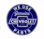 We Use Genuine Chevrolet Parts Blue and White Metal Sign