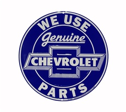 We Use Genuine Chevrolet Parts Blue and White Metal Sign