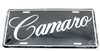 Camaro License Plate Black & Silver with Script Lettering