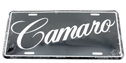 Camaro License Plate Black & Silver with Script Lettering