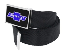 Chevy Bowtie Black / Blue Clothing Belt, Black Webbing