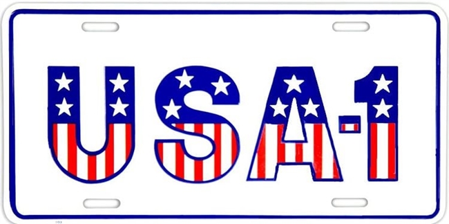 Red, White, and Blue USA-1 Stars and Stripes License Plate Tag