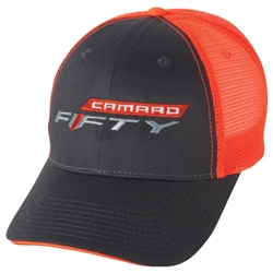 New Camaro Fifty Baseball Cap Mesh Back Hat, Charcoal & Orange