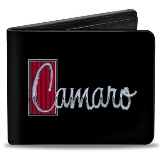 Image if a 2nd Gen Camaro Bi-Fold Leather Wallet, Black