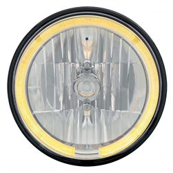 1967 - 1981 Camaro 7" Crystal Headlight with Amber LED Halo Ring Headlamp with 9007 Halogen Bulb, Sold Individually