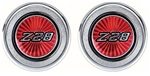 1977 - 1979 Camaro Red Z28 Door Panel Emblems Window Crank Block Offs, Pair