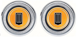 1979 - 1981 Door Panel Emblems (Window Crank Block Offs), Orange Badge, Pair