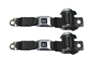 Image of 1974 - 1981 Camaro Black  REAR 2-Point Retractable Seat Belts Set with OE STYLE GM Push Buttons