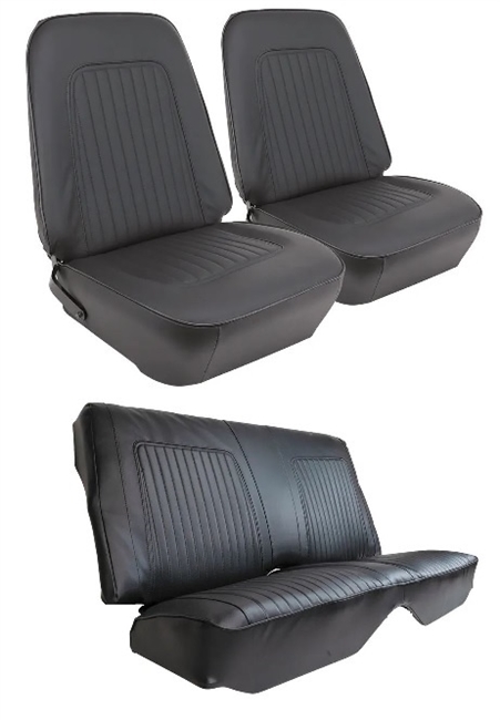 1967 - 1968 Camaro Genuine Leather Standard Interior Front Buckets and Rear Seat Cover Upholstery Set, Coupe