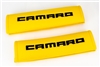 Seat Belt Shoulder Pad Cushion with Embroidered Camaro Logo, Yellow and Black, Pair