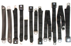 1971 - 1972 Seat Belt Set, Front and Rear, Black with Standard Buckles, GM Original Restored