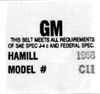 1968 - Early 1969 Hamill C11 Seat Belt Date Code Label Tag, Each