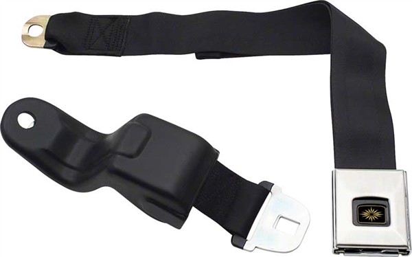 1967 Camaro Front DELUXE Seat Belt with Black and Gold Starburst Push Button, Each