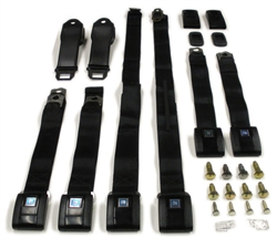 1970 Camaro Black Seat Belt Set, Front and Rear, Standard Buckles