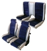 1982 Camaro Seat Covers Set, Front and Rear Solid, Silver Sierra Grain Vinyl / Dark Blue Encore Velour, Pace Car Style