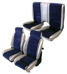 1982 Camaro Seat Covers Set, Front and Rear Solid, Silver Sierra Grain Vinyl / Dark Blue Encore Velour, Pace Car Style