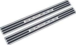 2010 - 2011 Camaro Logo Door Sill Plates, Two-Tone Finish (Black and Chrome)