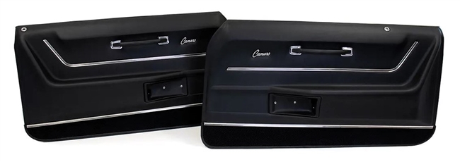 Image of a 1968 - 1969 Camaro Deluxe Interior Black Pre-assembled Front Door Panels Kit, Pair