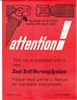 1972 - 1973 Seat Belt Instruction Warning Card, Sunvisor Sleeve