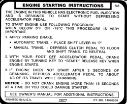 1985 Instruction Information Decal, Ignition Starting