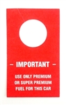 Camaro Use Premium Fuel Warning Instruction Information Hanger Tag