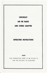 1967 Camaro AM - FM Radio and Stereo Adapter Operating Instruction Service Manual