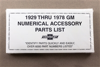 Image of the 1929 Thru 1978 GM Numerical Accessory Parts List Booklet