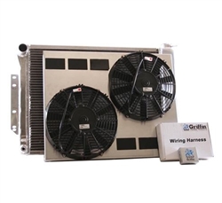 1967 - 1969 BB Big Block Aluminum Radiator, Griffin Performance Direct Fit Unit Combo Kit with Shroud and Fans. 26.24 x 18.63 GM Outlets,