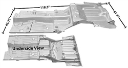 1969 Floor and Trunk Panel with Frame Rail Assembly, Complete, Custom, 6 Inch Wheel House Cut-Outs for Mini Tubs