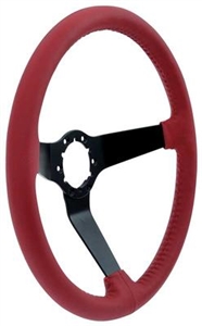 1967 - 1989 Camaro Red Leather 14.5" Steering Wheel with Black Spokes